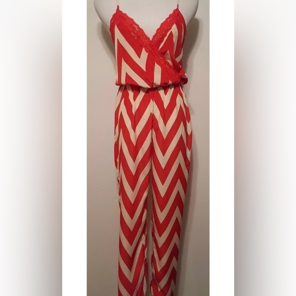 UK2LA Women’s Striped Jumpsuit Size Large Y2K Chevron Lace Black and White